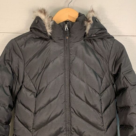Eddie Bauer down filled puffer black fur trimmed hooded parka women’s size XS - Picture 2 of 13